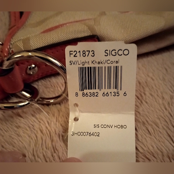 NWT COACH Signature  Hobo - Light Khaki/Coral - Picture 6 of 15